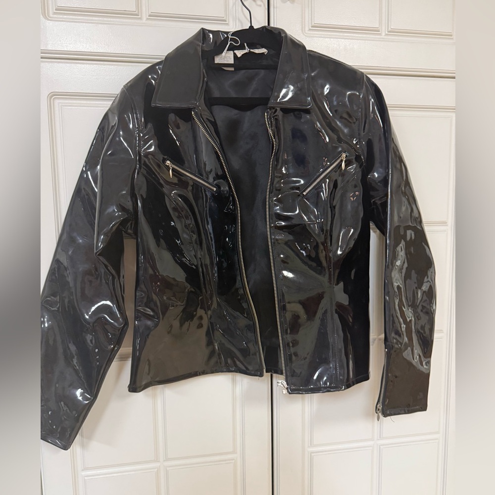 XOXO Shiny Black Leather Jacket